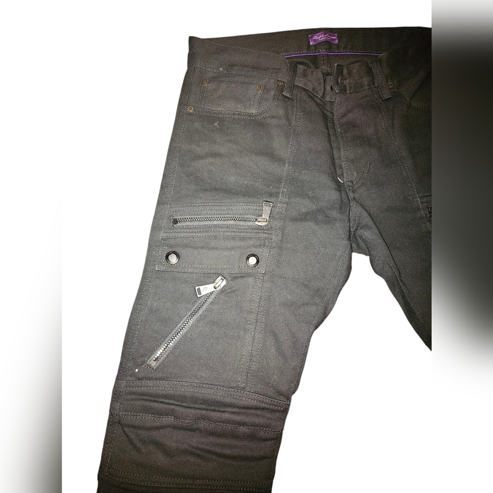 Ralph Lauren Purple Label 32 Black Cargo Biker Moto Zipper Jeans Italy Rare - Picture 11 of 11